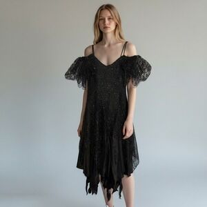 Vintage 1980s Nuance midi dress handkerchief asymmetrical hem 9 witchy goth
